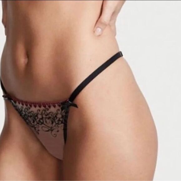 Victorias Secret Very Sexy Set Heart Embroid Mesh faux leather corset bra thong - Picture 6 of 7